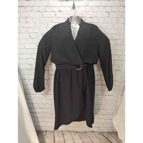 Justfab Womens Size XL Black Asymmetrical Wrap Dress - Picture 6 of 7